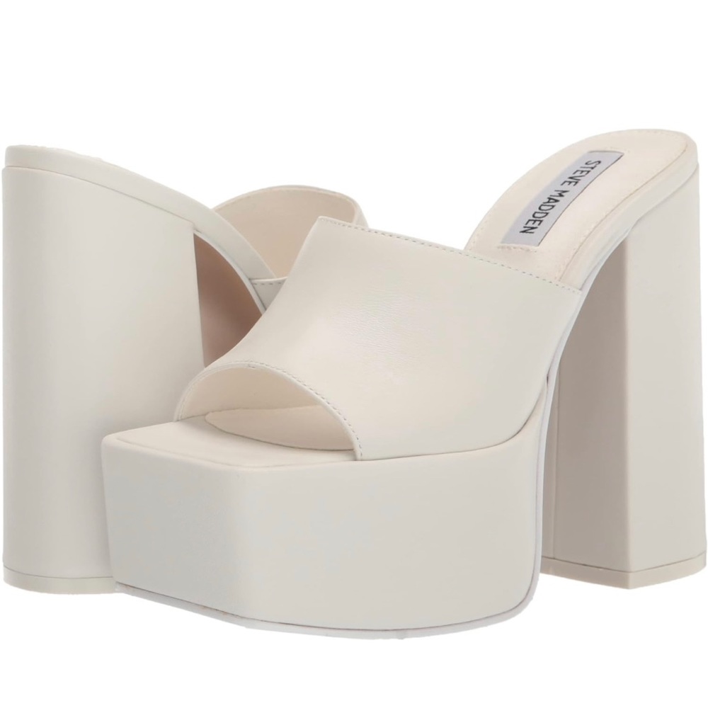 Steve Madden White Trixie Leather Mule Platforms